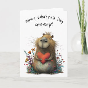 Whimsical Capybara Happy Valentine's Day Card