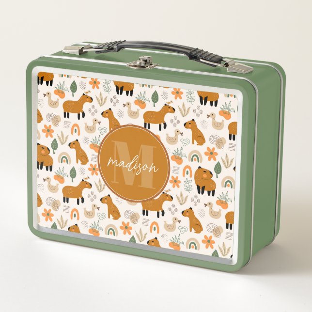 Whimsical Capybara Metal Lunchbox (Front)