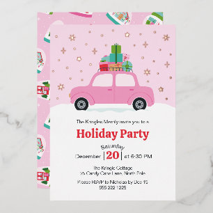 Whimsical Car with Christmas Gifts in Pink