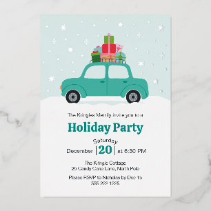 Whimsical Car with Christmas Gifts in Turquoise