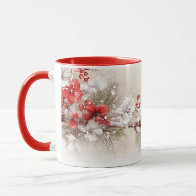 Whimsical Cardinal Christmas Mug (Left)