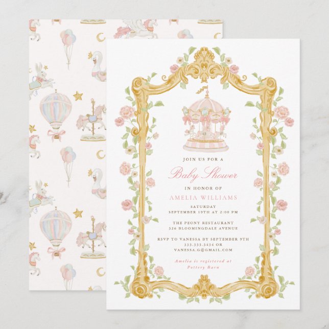 Whimsical Carousel Baby Shower Invitation (Front/Back)