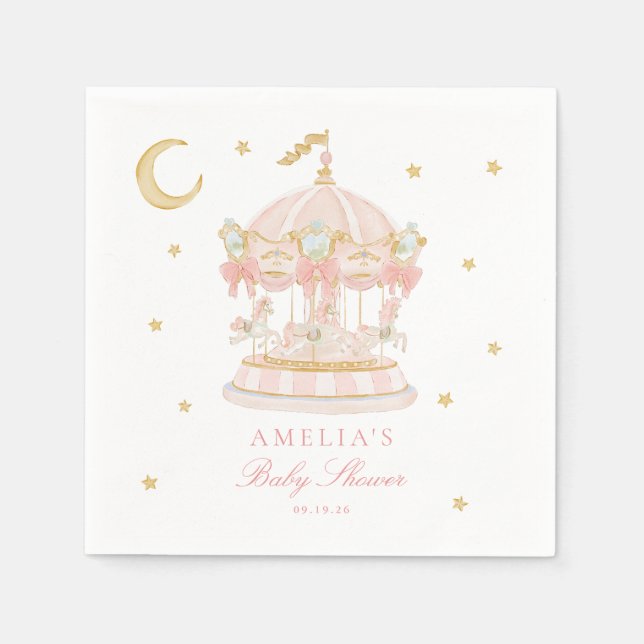Whimsical Carousel Baby Shower Napkins (Front)