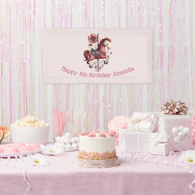 Whimsical Carousel Horse Image Birthday Banner (Party)