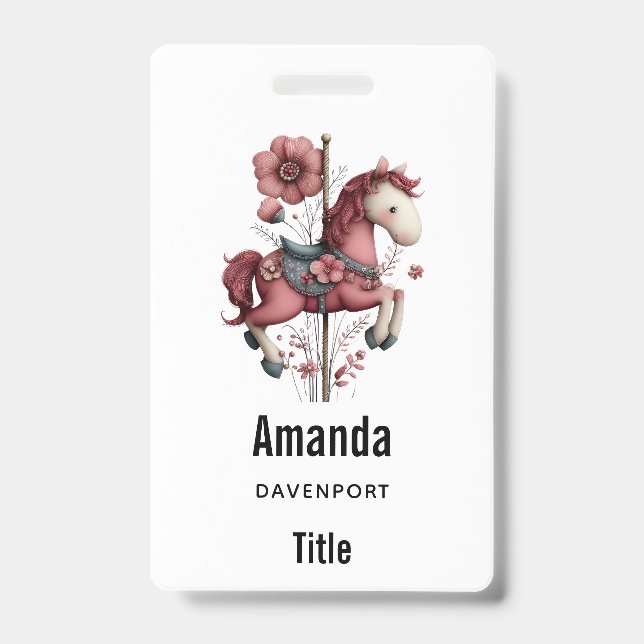 Whimsical Carousel Horse Image ID Badge (Front)
