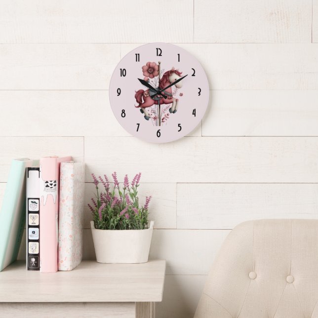 Whimsical Carousel Horse Image Large Clock (Reading Room)