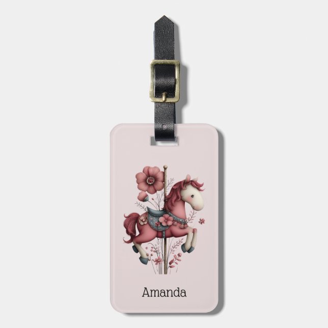 Whimsical Carousel Horse Image Luggage Tag (Front Vertical)