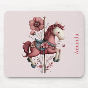Whimsical Carousel Horse Image Mouse Pad