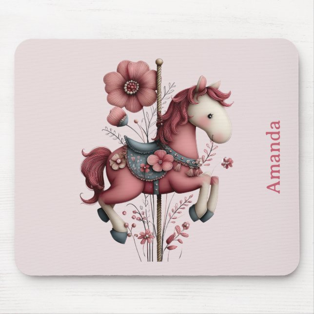 Whimsical Carousel Horse Image Mouse Pad (Front)