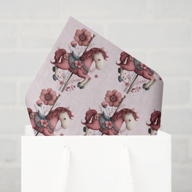 Whimsical Carousel Horse Image Pattern Tissue Paper (Gift Bag)