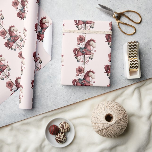  Whimsical Carousel Horse Image Pattern Wrapping Paper (Crafts)