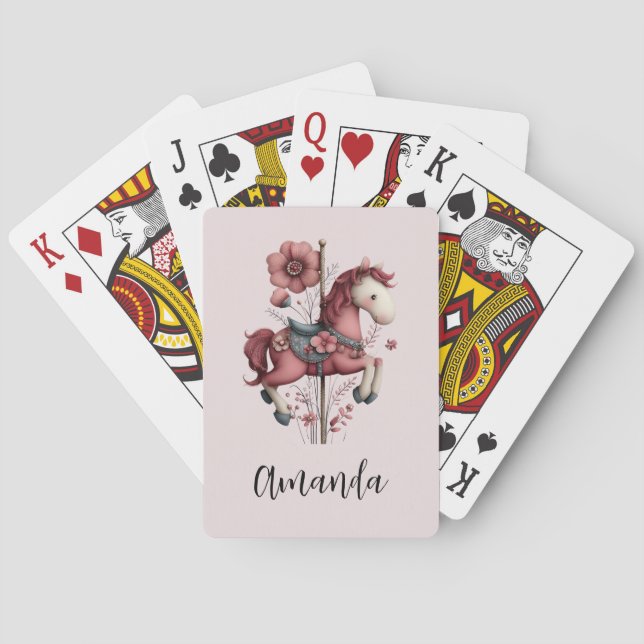 Whimsical Carousel Horse Image Playing Cards (Back)