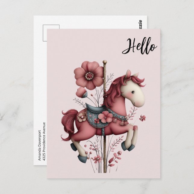 Whimsical Carousel Horse Image Postcard (Front/Back)