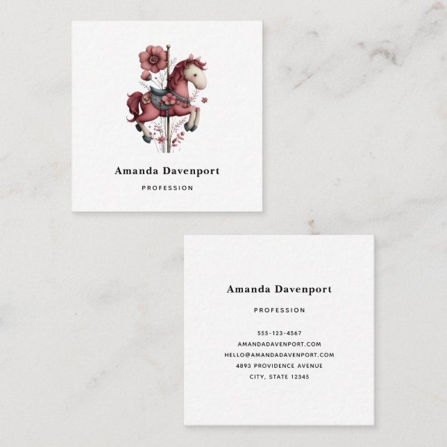 Whimsical Carousel Horse Image Square Business Card (Front/Back)