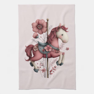 Whimsical Carousel Horse Image Tea Towel