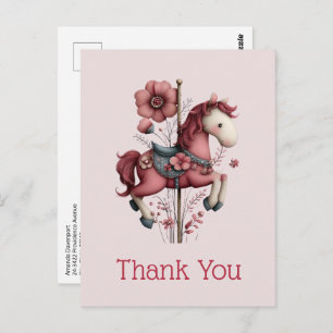 Whimsical Carousel Horse Image Thank You Postcard