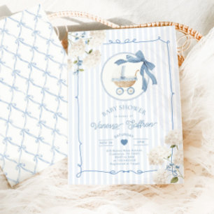 Whimsical Carriage French nursery Blue Baby shower Invitation