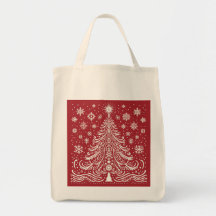 Whimsical Carryall: Folk Art Christmas Tree Tote B