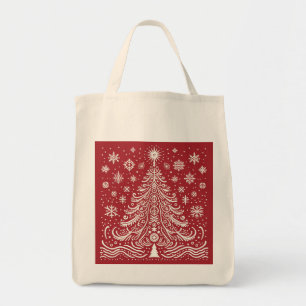 Whimsical Carryall: Folk Art Christmas Tree Tote B Bag