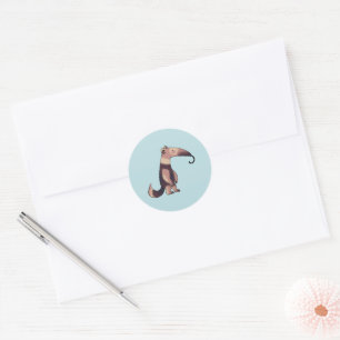 Whimsical Cartoon Anteater Art Classic Round Sticker