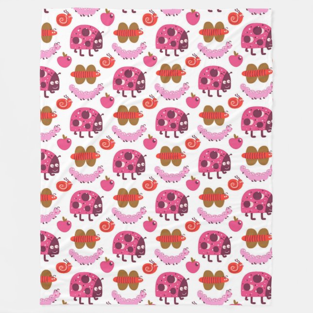 Whimsical Cartoon Bugs And Fruits Pattern Fleece Blanket (Front)