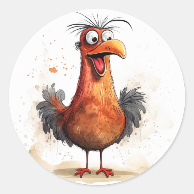 Whimsical Cartoon Chicken Classic Round Sticker (Front)