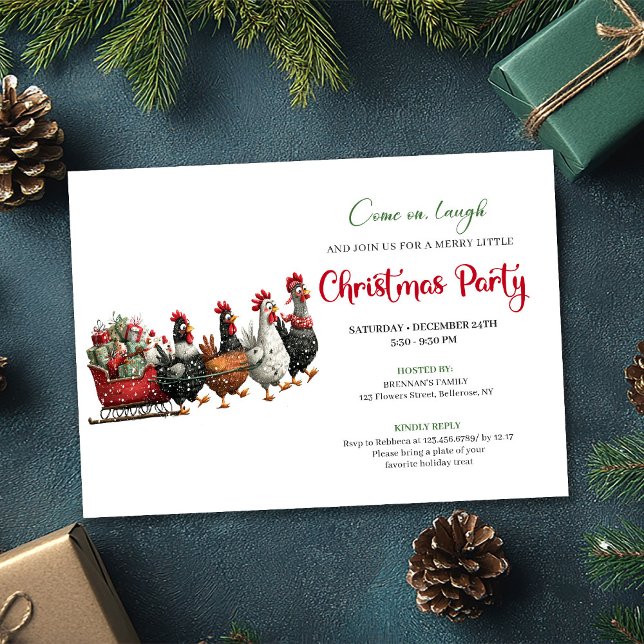Whimsical Cartoon Chickens Modern Holiday Invites (Whimsical Cartoon Chickens Modern Holiday Invitation)