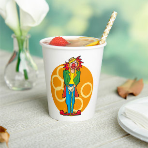 Whimsical Cartoon Clown with Bright Colors Paper Cups