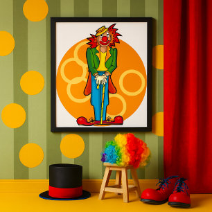 Whimsical Cartoon Clown with Bright Colors Poster