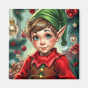 Whimsical Cartoon Elf Christmas Magnet