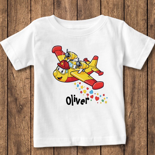 Whimsical Cartoon Firefighter Plane  Baby T-Shirt (Creator Uploaded)