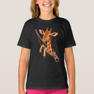 Whimsical Cartoon Giraffe Zipper T-Shirt