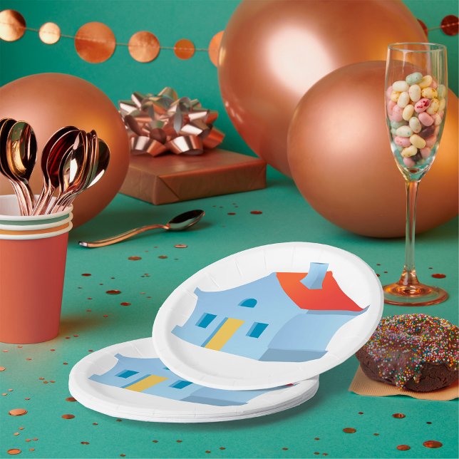 Whimsical Cartoon House Colourful Playful Home Paper Plate (Creator Uploaded)