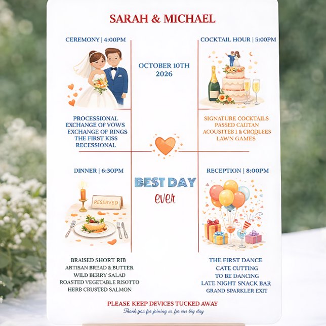 Whimsical Cartoon Icons Wedding Timeline Program Programme (Creator Uploaded)