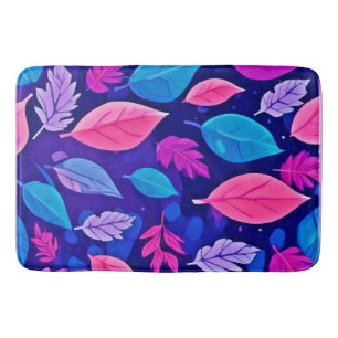 Whimsical Cartoon Leaves: Purple & Pink Bath Mat