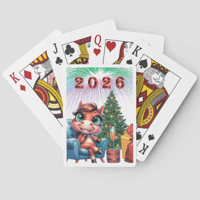 Whimsical Cartoon Pony – 2026 Holiday Celebration Playing Cards (Back)