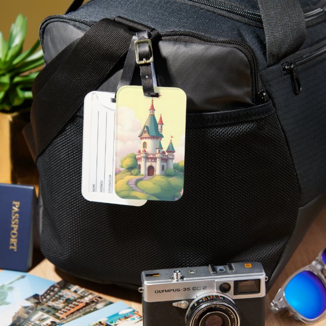 Whimsical castle with green garden luggage tag (Front & Back)