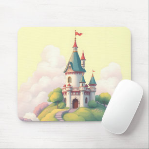 Whimsical castle with green garden mouse pad