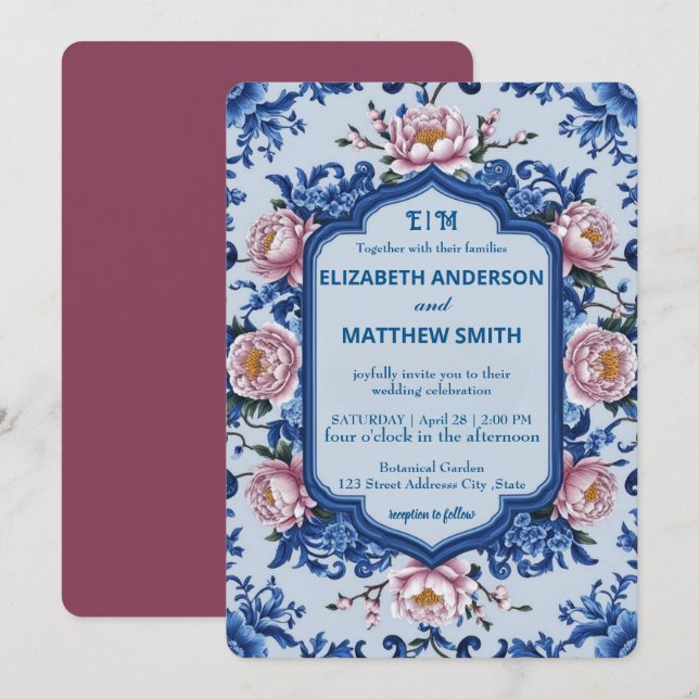 whimsical casual fresh romantic wedding invitation (Front/Back)