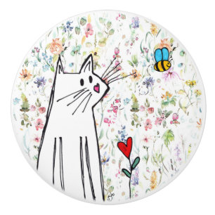 Whimsical Cat and Bee Door Knob