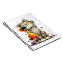 Whimsical Cat and Colourful Bird Spiral Notebook