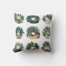 Whimsical Cat and Plant Combo Throw Pillows