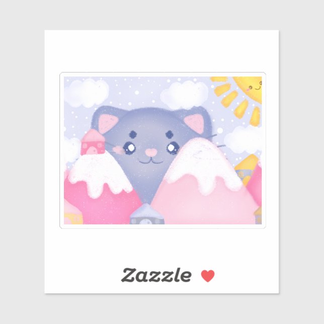 Whimsical Cat and Winter Mountains With A Cute Sun (Sheet)