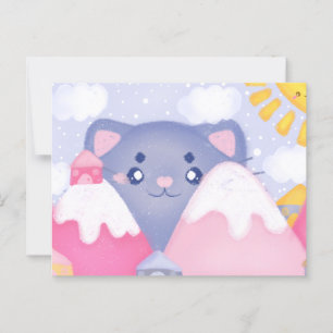 Whimsical Cat and Winter Mountains With A Cute Sun Postcard