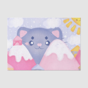 Whimsical Cat and Winter Mountains With A Cute Sun Tissue Paper