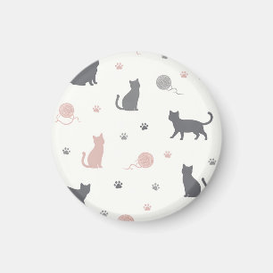 Whimsical Cat and Yarn Silhouette Pattern Magnet