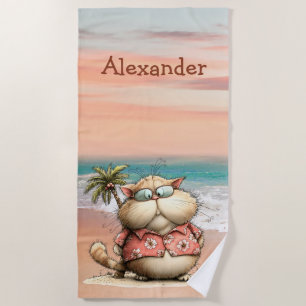 Whimsical Cat Beach Scene Personal Towel