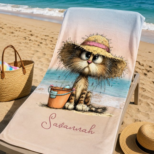Whimsical Cat Beach Scene Personal Towel (Creator Uploaded)