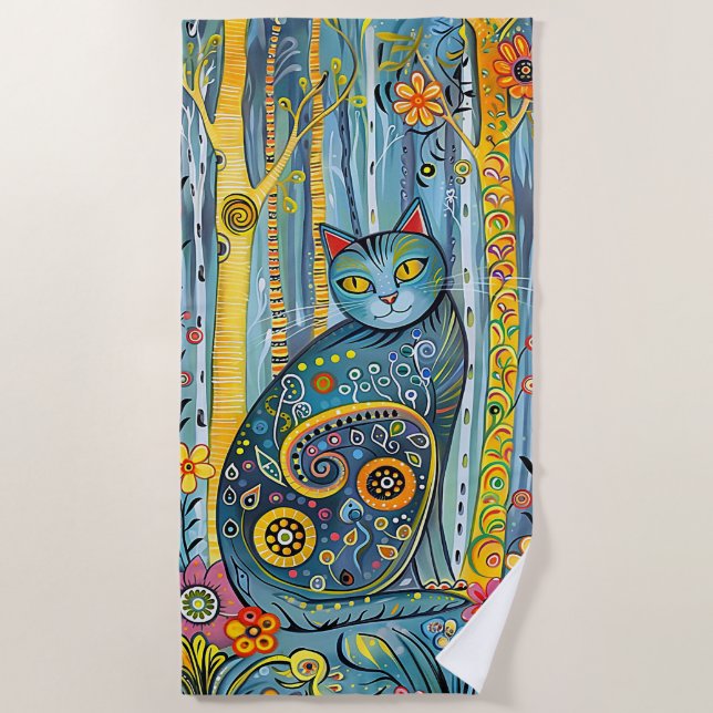 Whimsical Cat Beach Towel (Front)