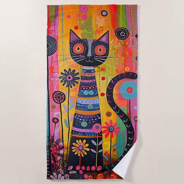 Whimsical Cat Beach Towel (Front)